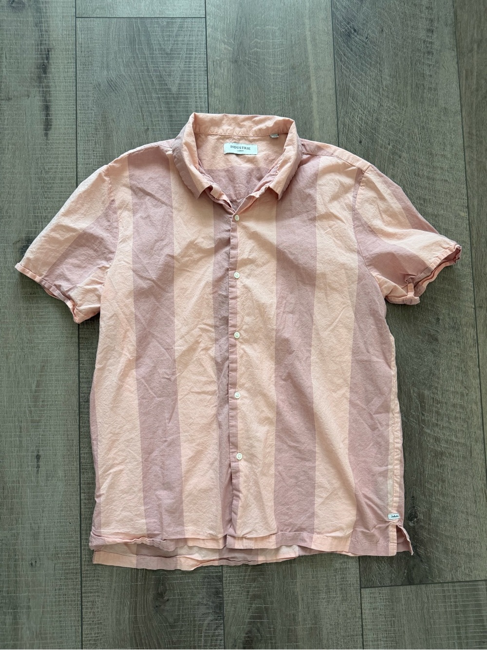 Industrie Australia Short-Sleeve Button-Down Shirt in Blush Stripe